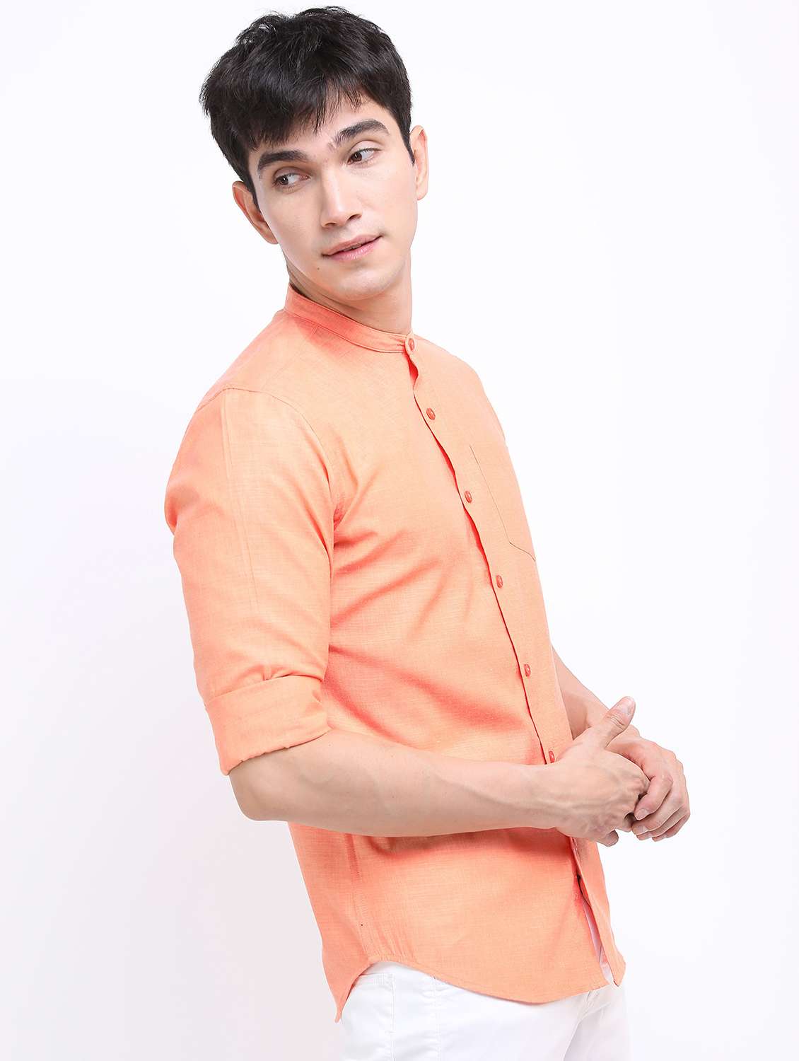 men mandarin neck solid casual shirt - 21487095 -  Standard Image - 1