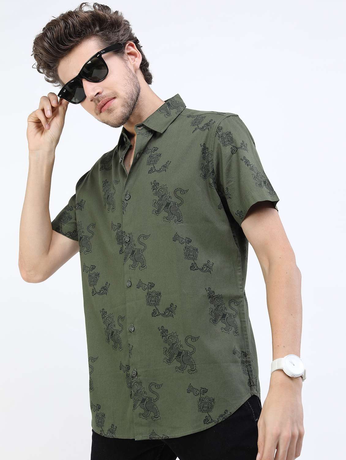 men collared printed casual shirt - 21487104 -  Standard Image - 1