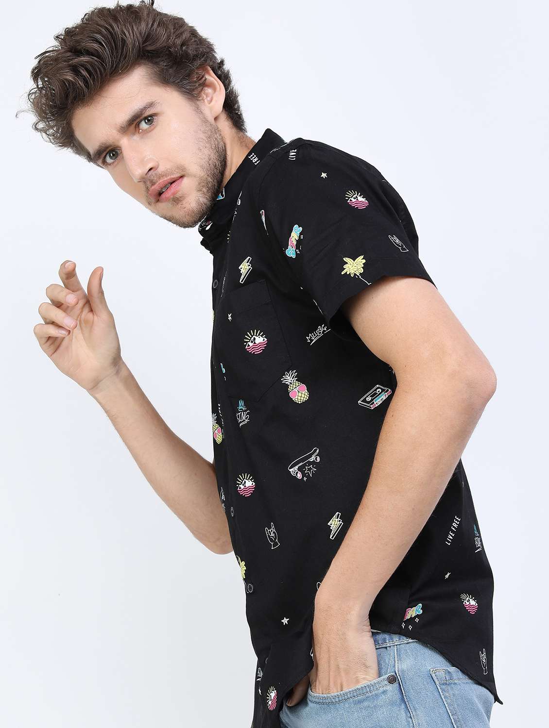 men collared printed casual shirt - 21487106 -  Standard Image - 1