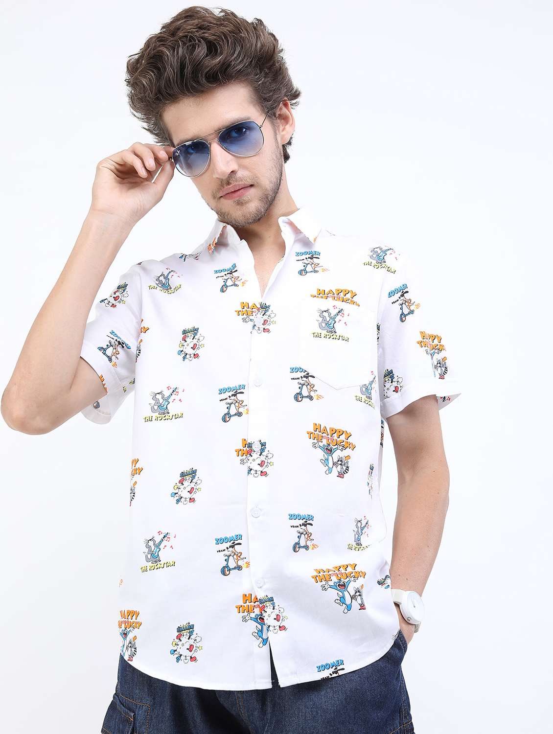 men collared printed casual shirt