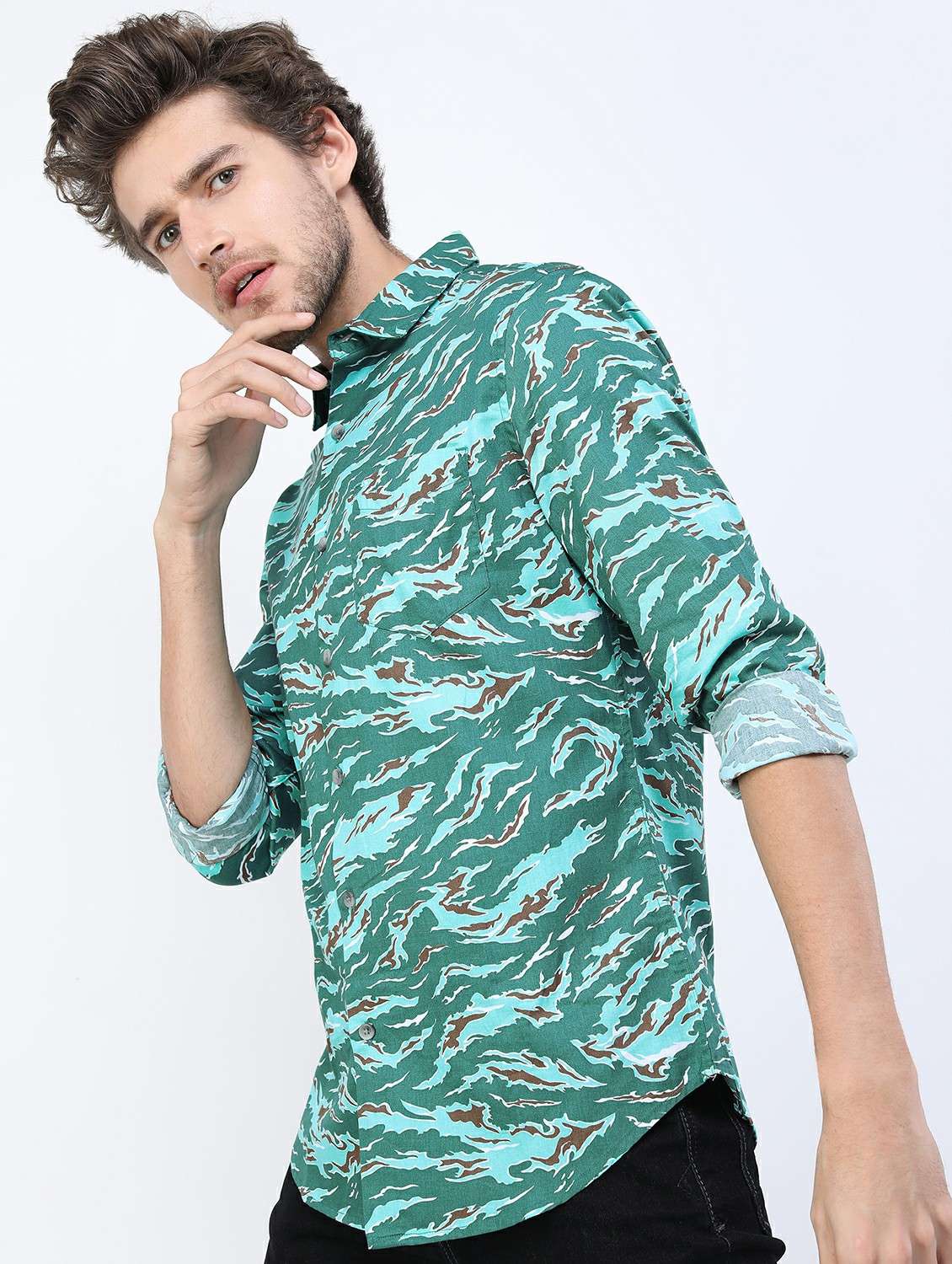 men collared printed casual shirt - 21487114 -  Standard Image - 1
