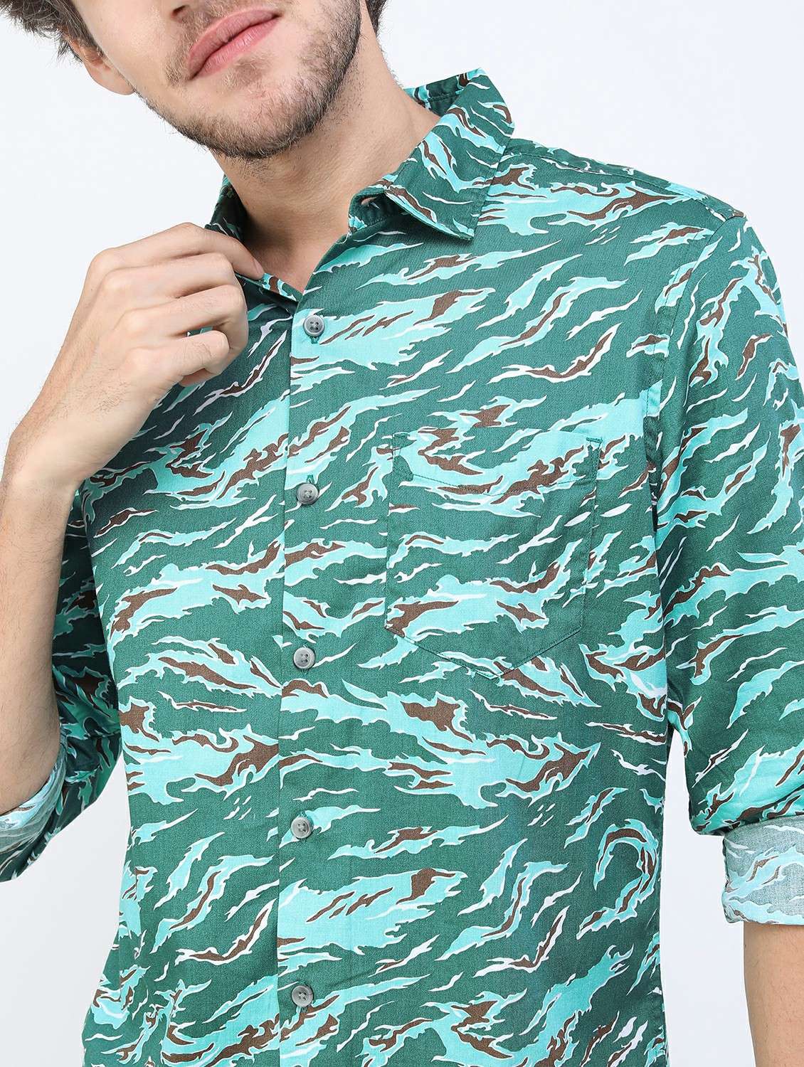 men collared printed casual shirt - 21487114 -  Standard Image - 4