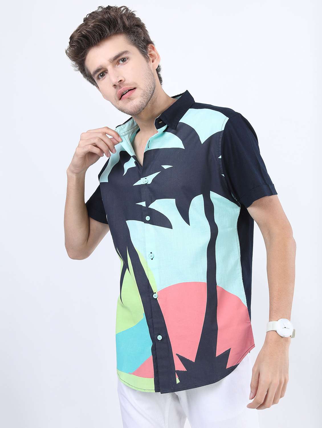 men collared printed casual shirt