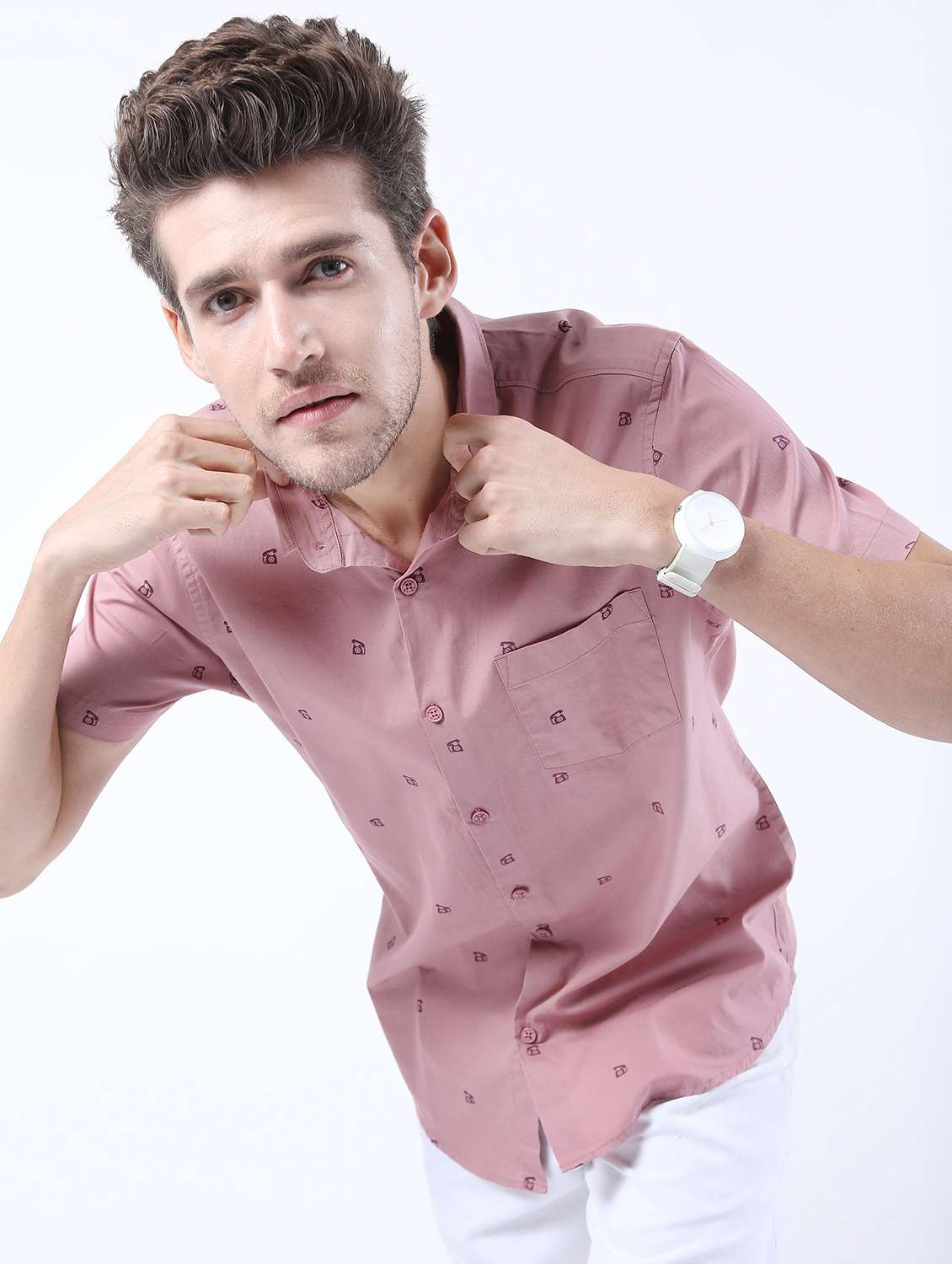 men collared printed casual shirt