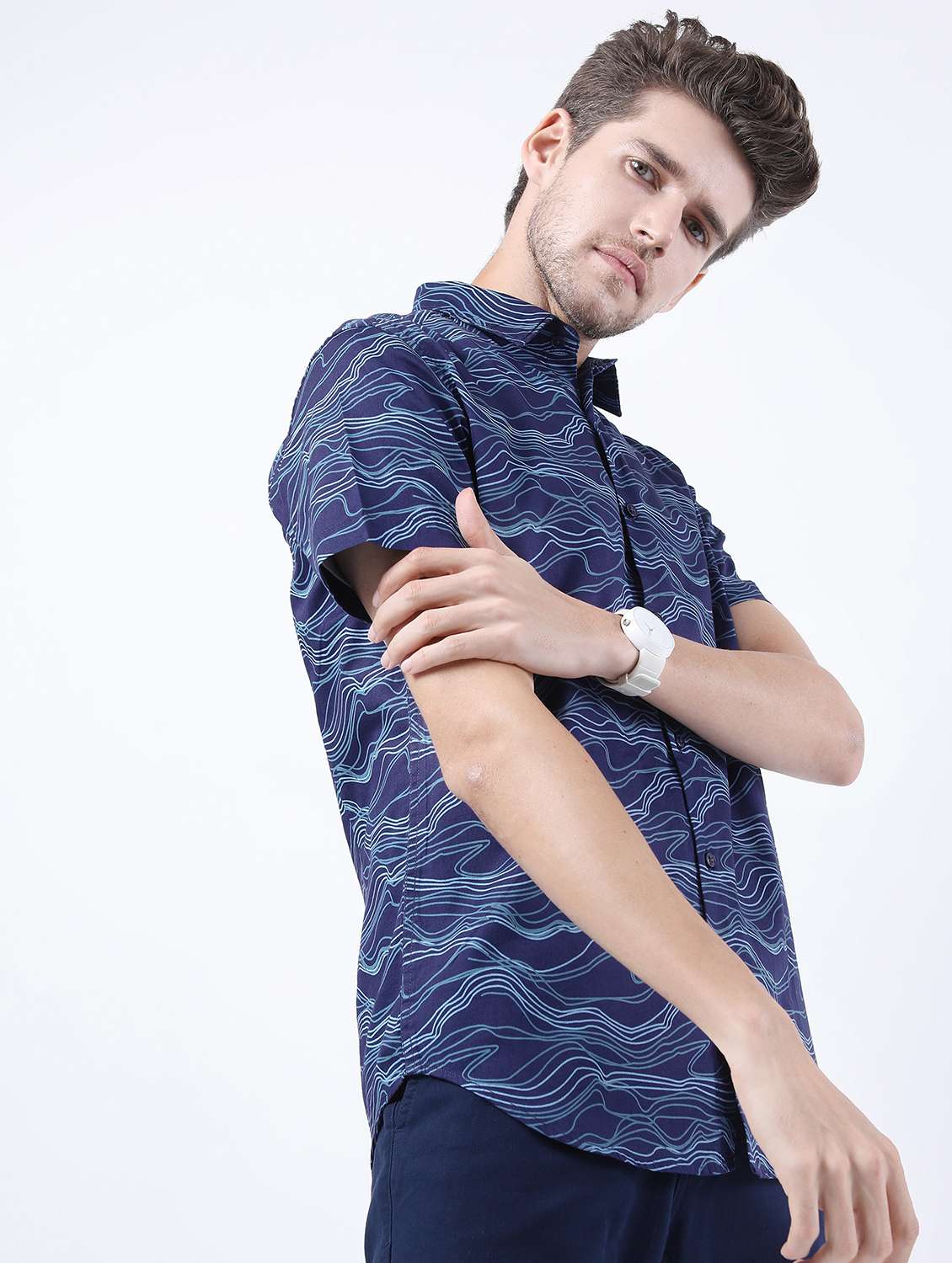 men collared printed casual shirt - 21487136 -  Standard Image - 1