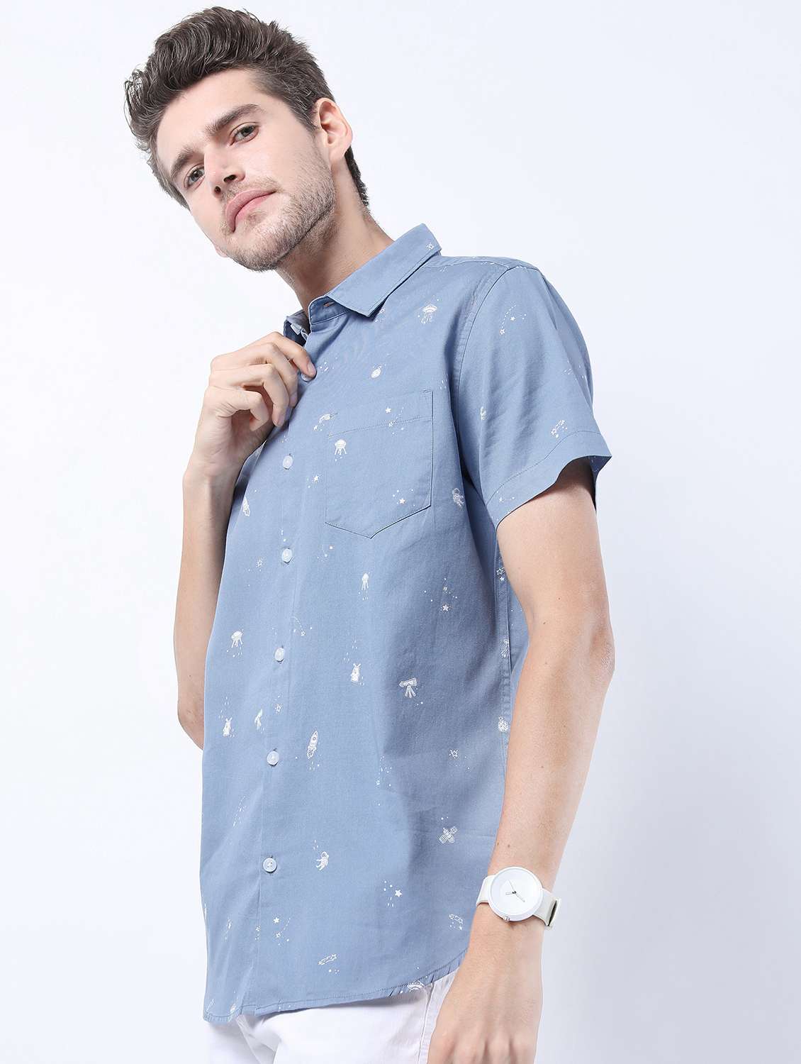 men collared printed casual shirt - 21487139 -  Standard Image - 1