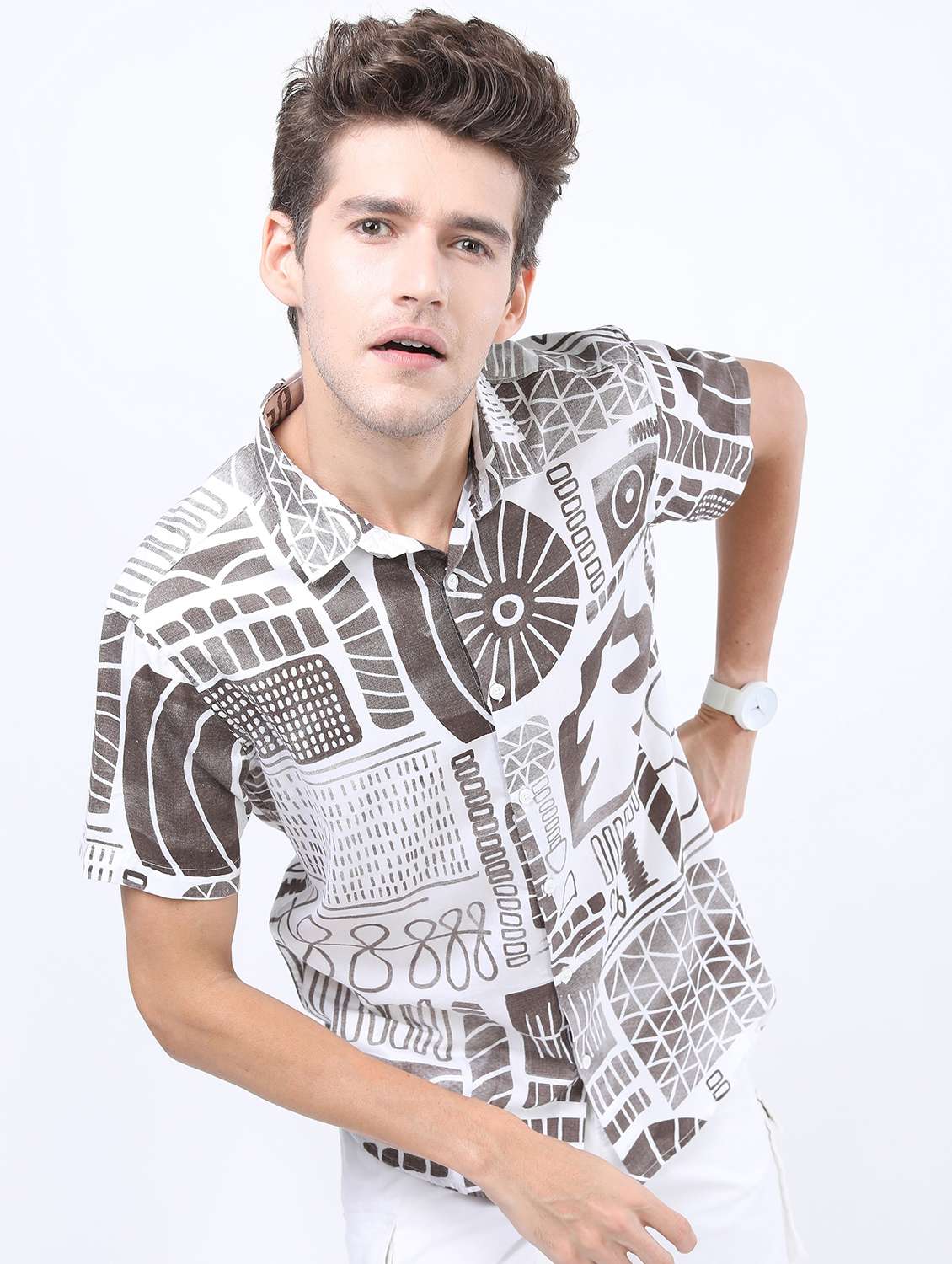 men collared printed casual shirt - 21487143 -  Standard Image - 1