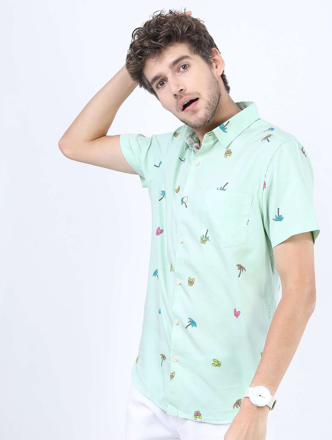 men collared printed casual shirt - 21487155 -  Standard Image - 1