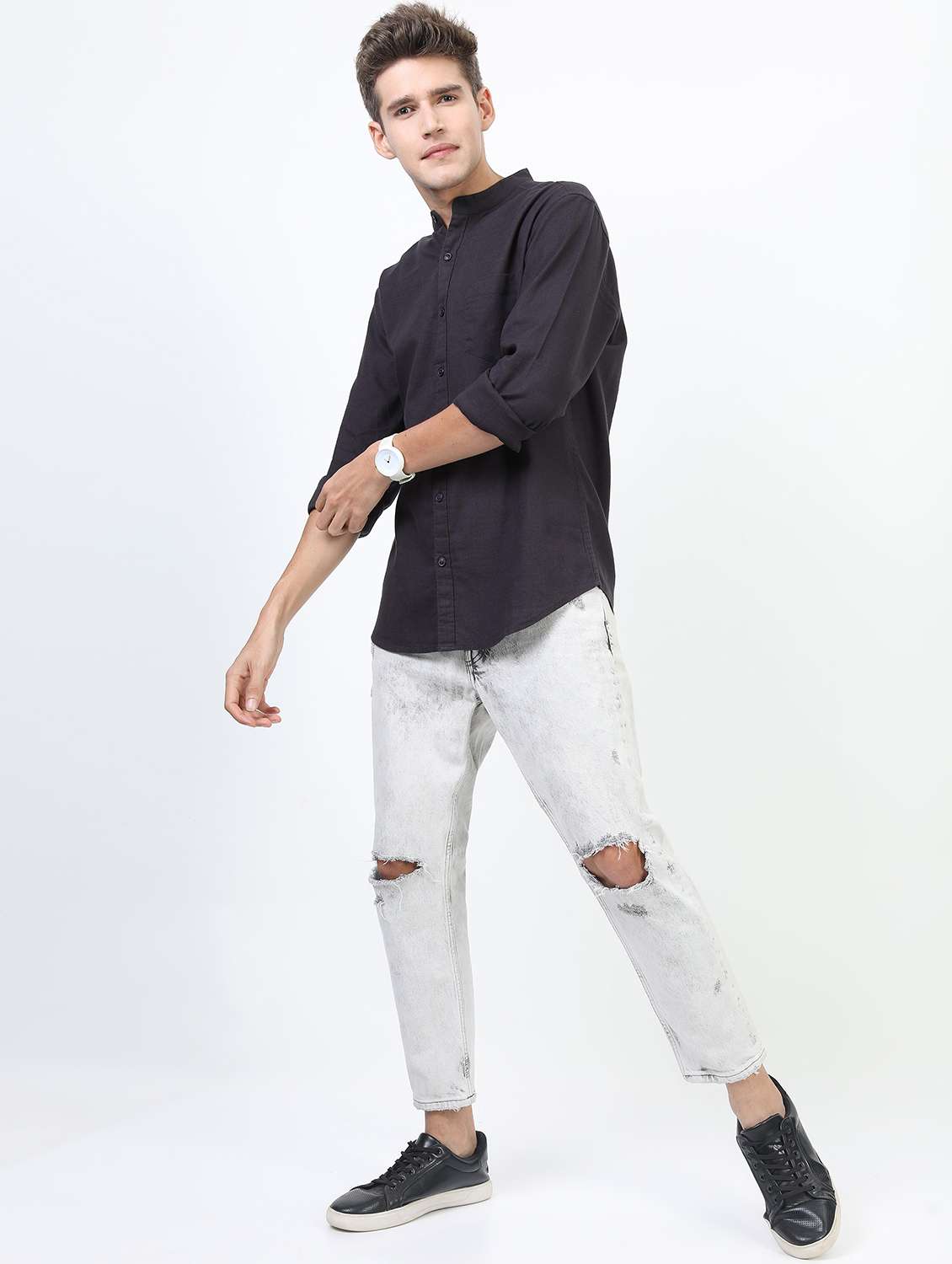 men black mandarin neck casual shirts - 21487161 -  Standard Image - 4