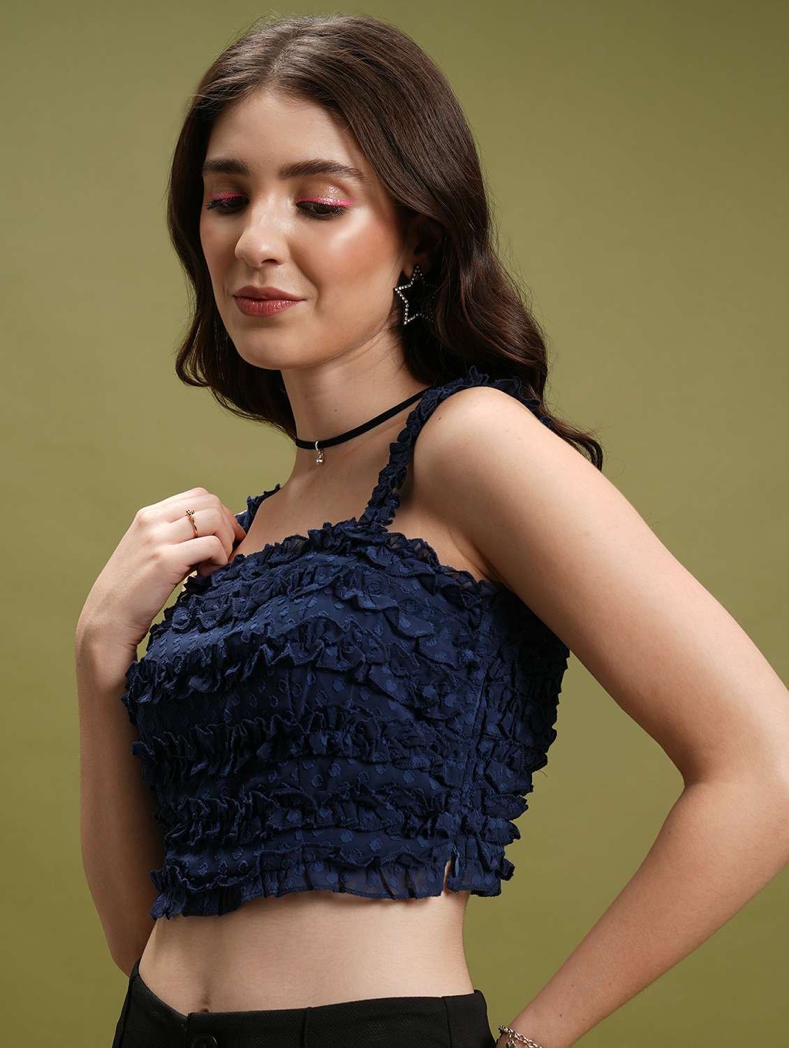 women navy blue cotton blend crop top - 21487177 -  Standard Image - 1