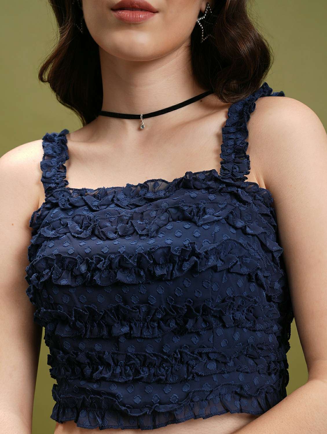 women navy blue cotton blend crop top - 21487177 -  Standard Image - 4