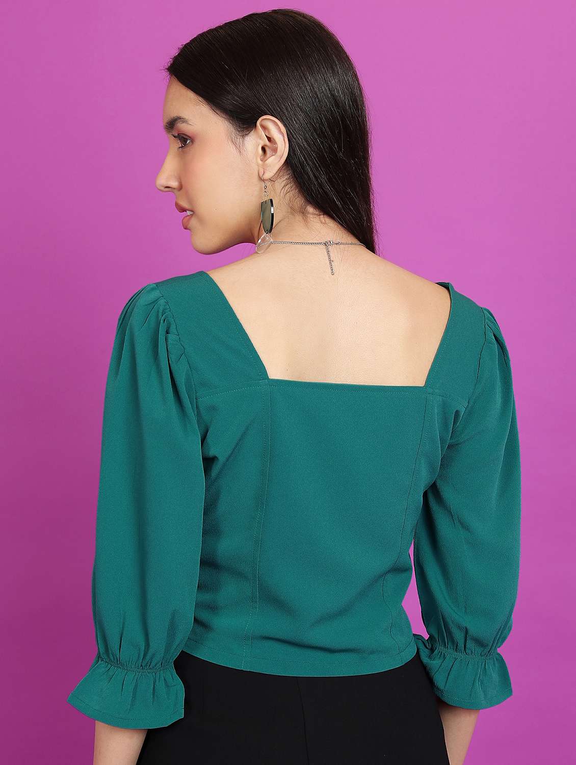 women sea green cotton blend crop top - 21487180 -  Standard Image - 1