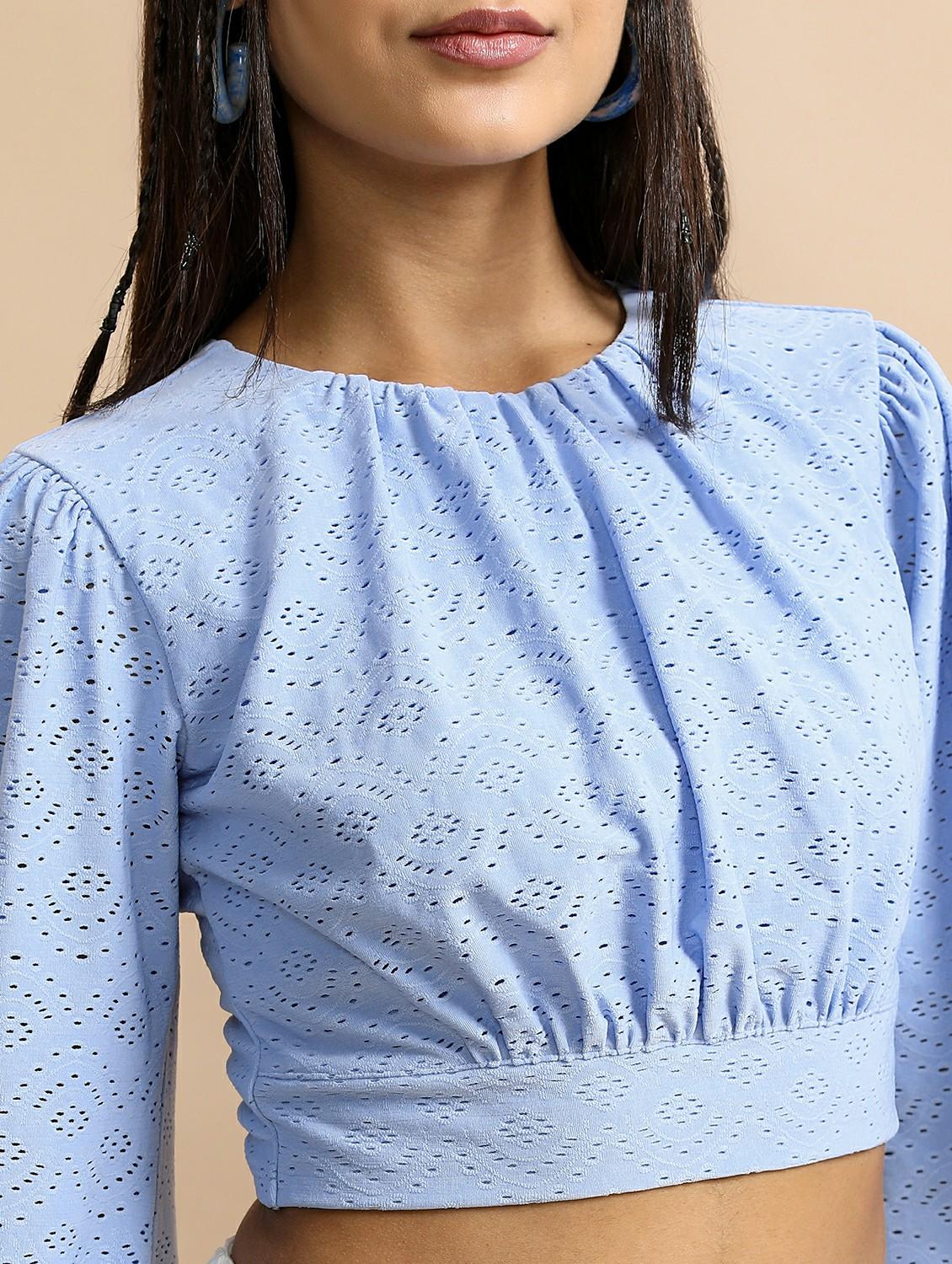 light blue schiffli crop top - 21487186 - Standard Image - 4