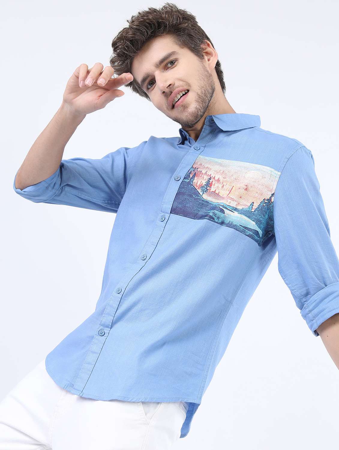 men collared long sleeves casual shirt - 21487192 -  Standard Image - 1