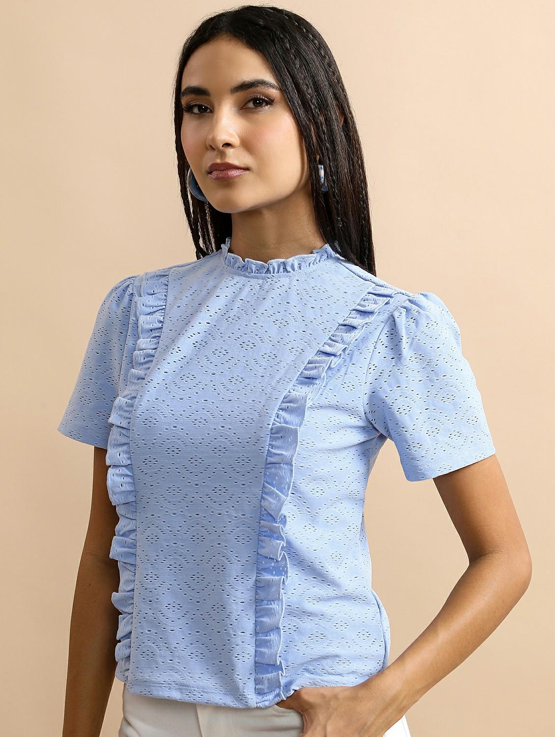 light blue schiffli regular top - 21487193 - Standard Image - 1