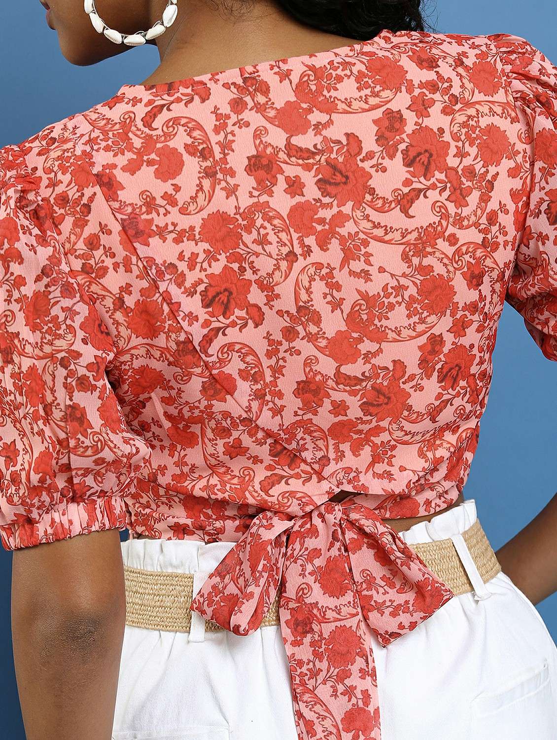 women coral cotton blend crop top - 21487208 -  Standard Image - 4