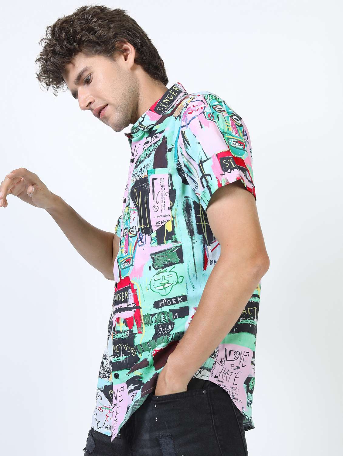 men collared short sleeves casual shirt - 21487223 -  Standard Image - 1