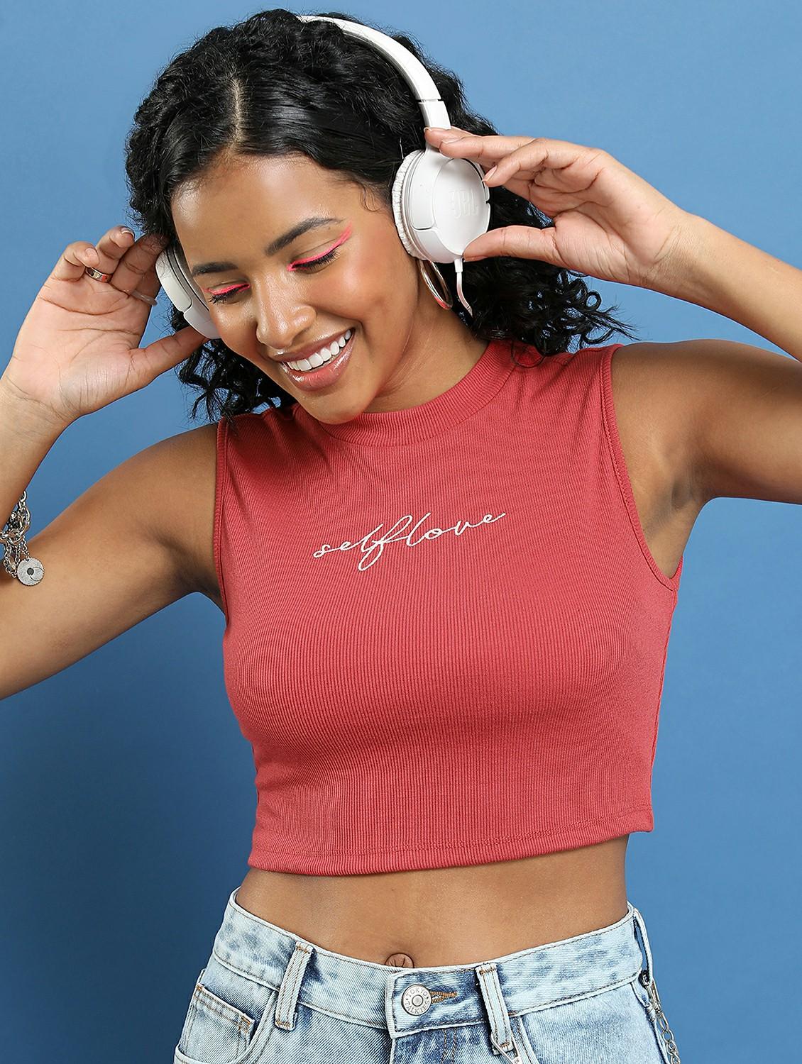 red typography crop top - 21487224 - Standard Image - 1
