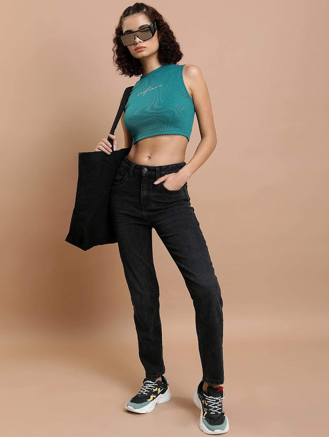 dark green typography crop top - 21487227 - Standard Image - 4