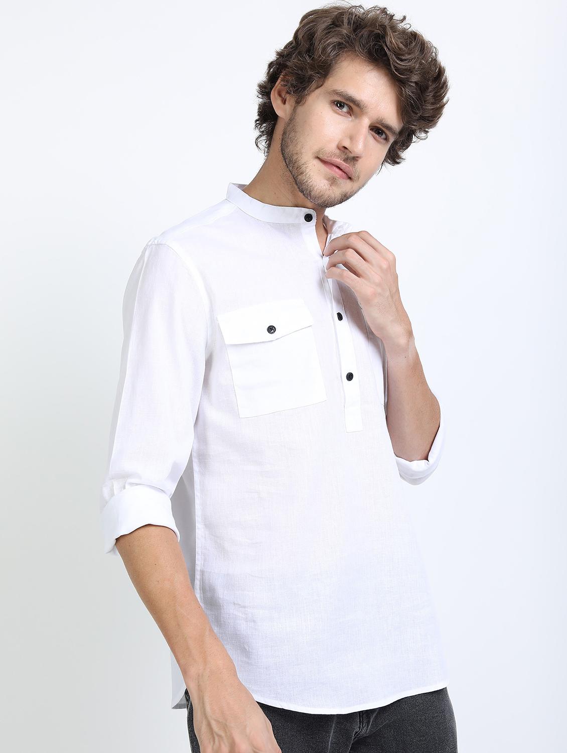 men white mandarin neck casual shirts - 21487235 -  Standard Image - 1