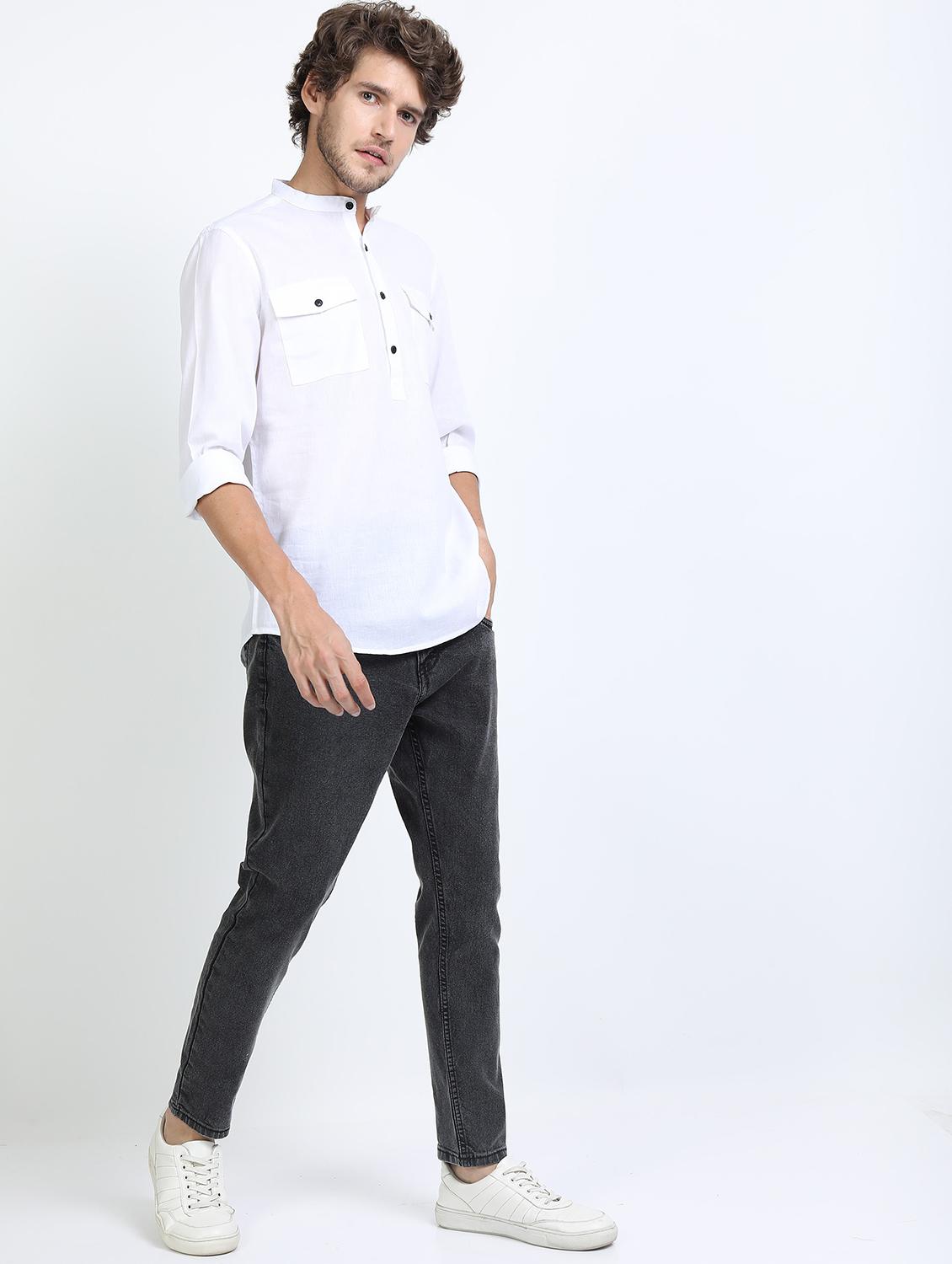 men white mandarin neck casual shirts - 21487235 - Standard Image - 4
