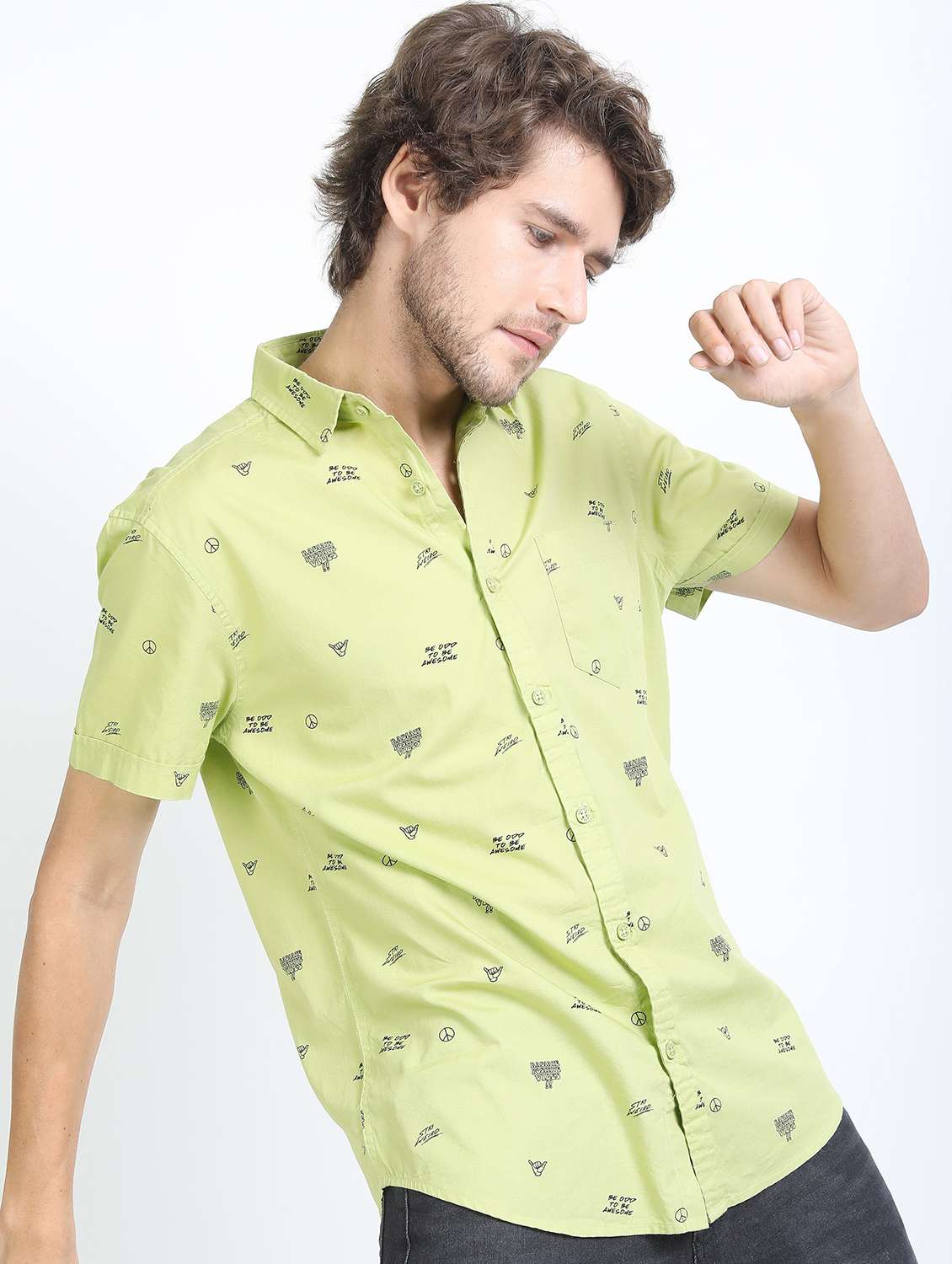 men collared short sleeves casual shirt - 21487241 -  Standard Image - 1