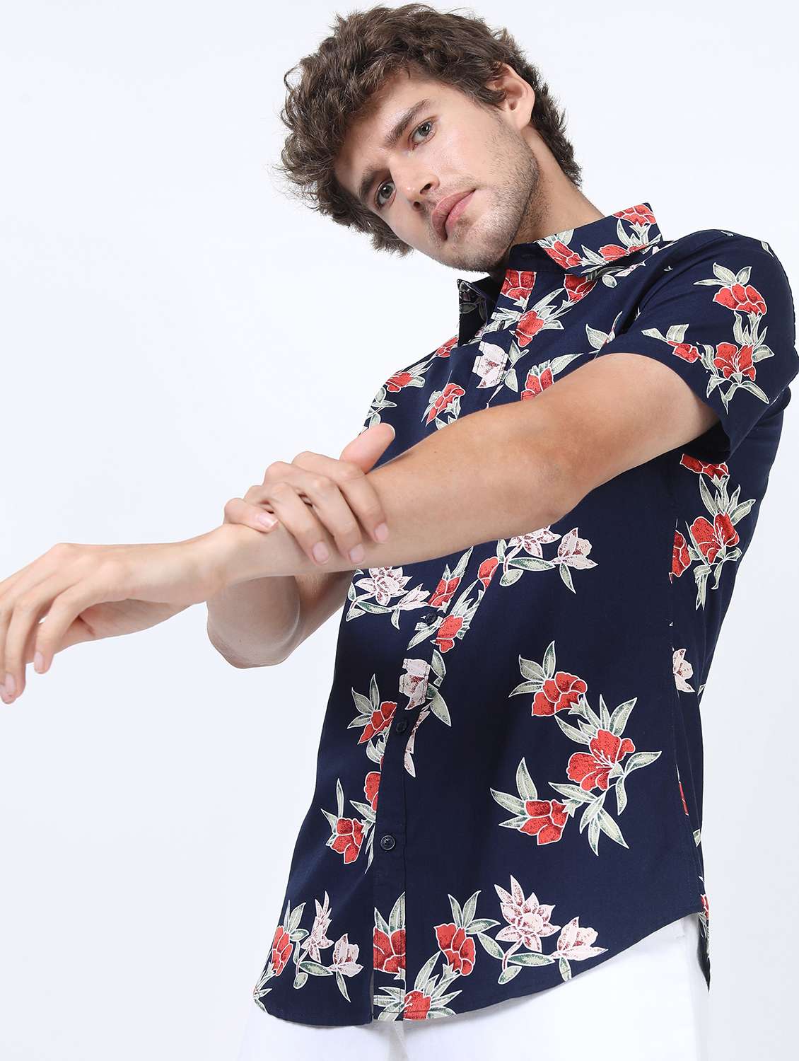 men collared short sleeves casual shirt