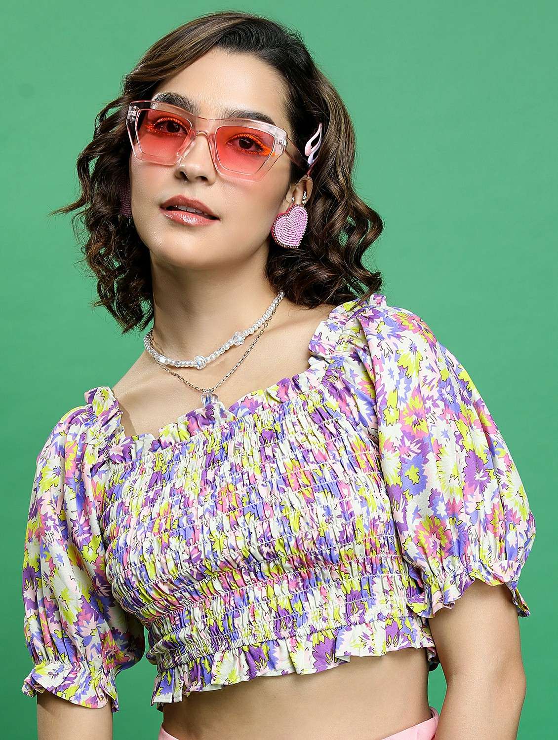 multicolored floral printed crop top