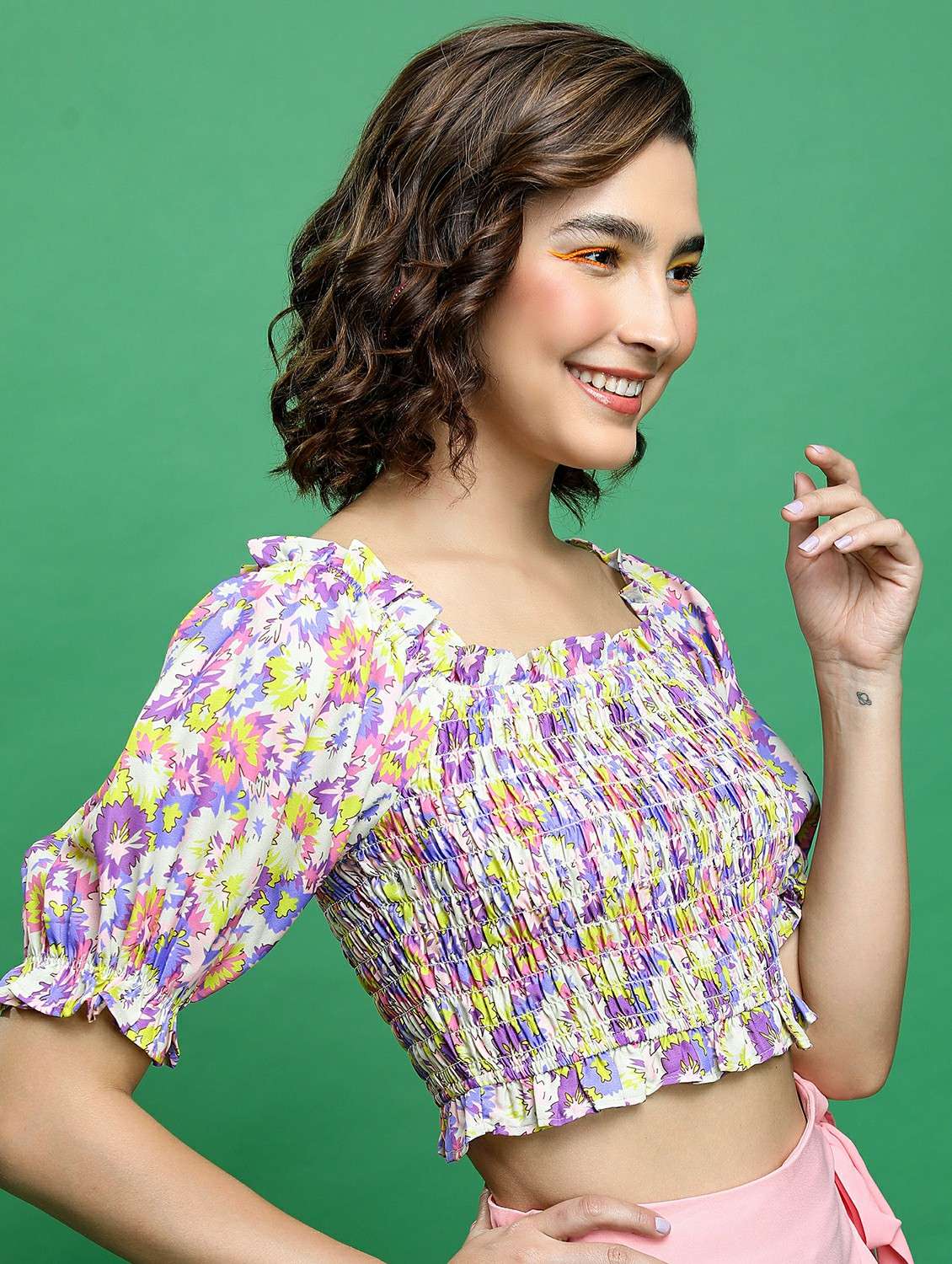 multicolored floral printed crop top - 21487287 -  Standard Image - 1