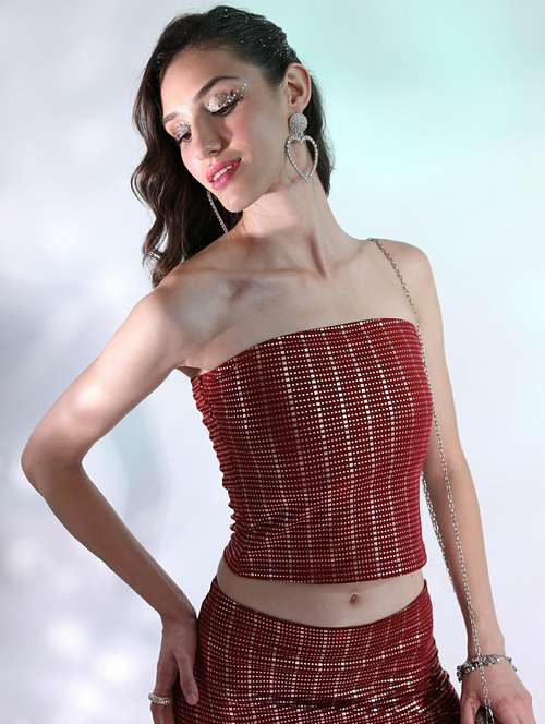 women maroon cotton blend tube top - 21487290 -  Standard Image - 0