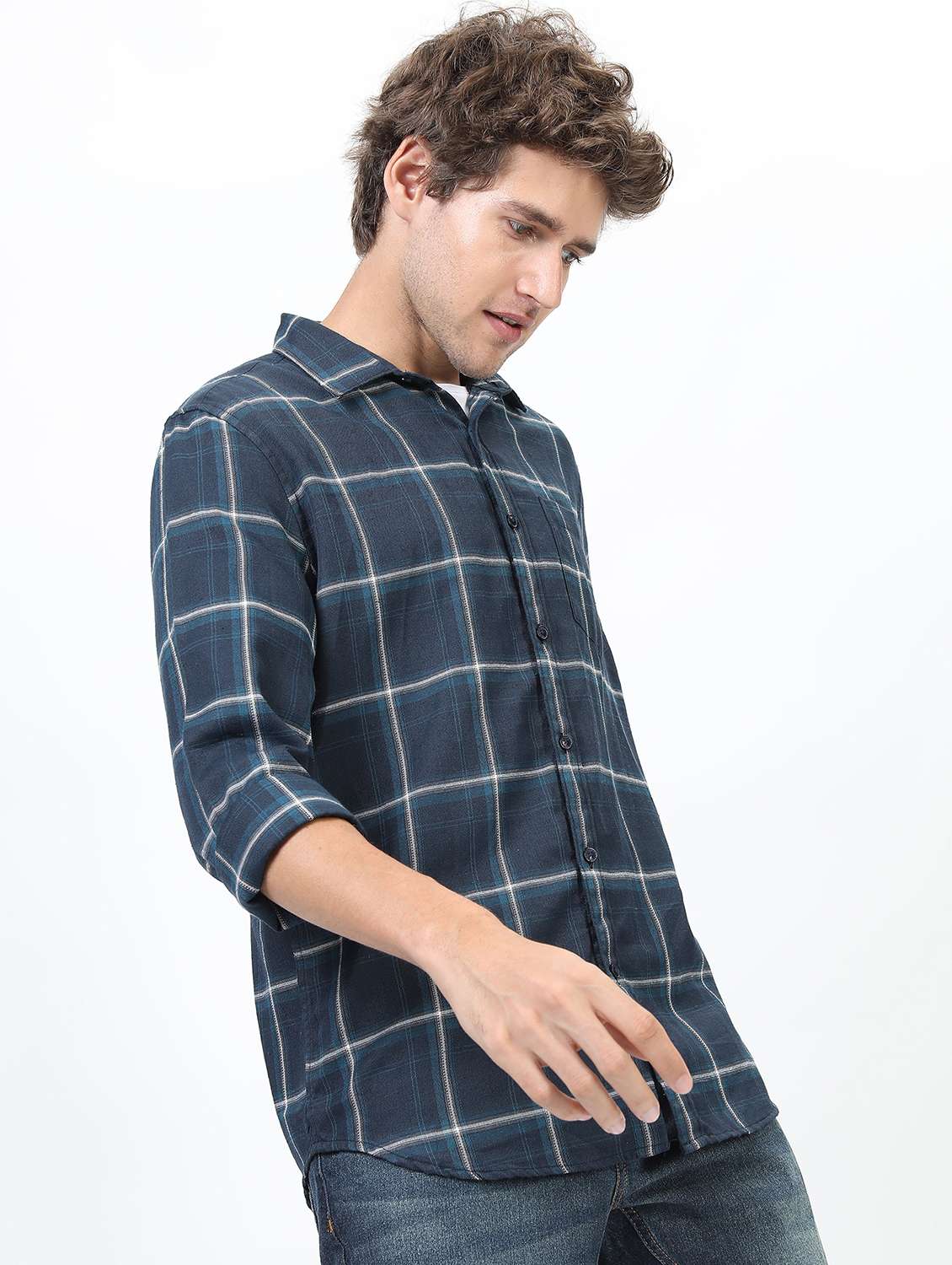 green cotton blend casual shirt - 21487323 -  Standard Image - 1