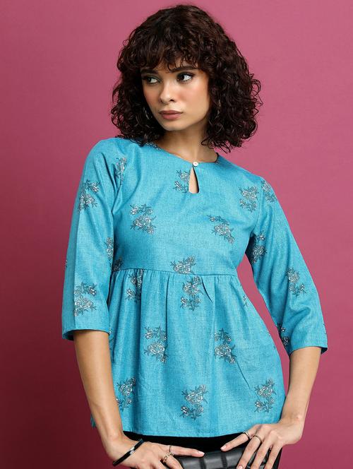 blue printed regular top - 21487335 -  Standard Image - 0