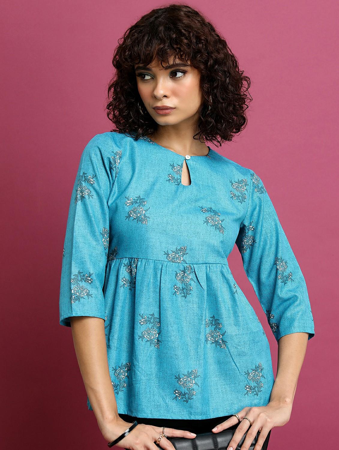 blue printed regular top - 21487335 -  Zoom Image - 0