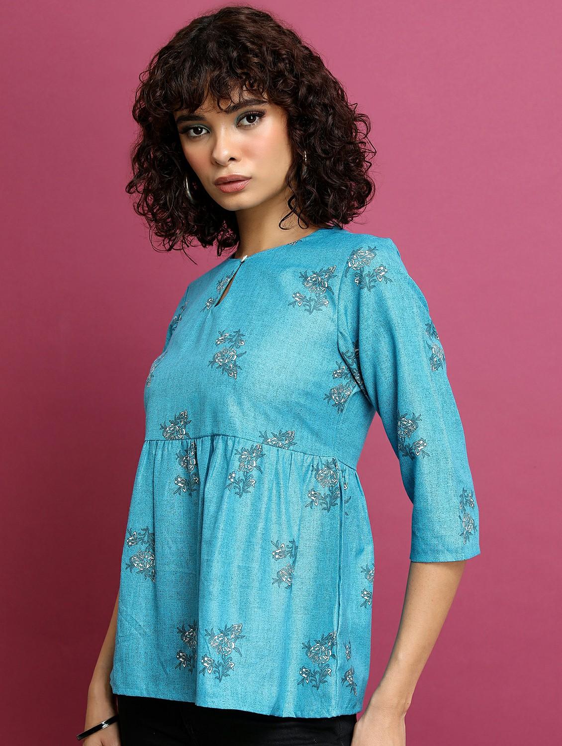 blue printed regular top - 21487335 -  Standard Image - 1