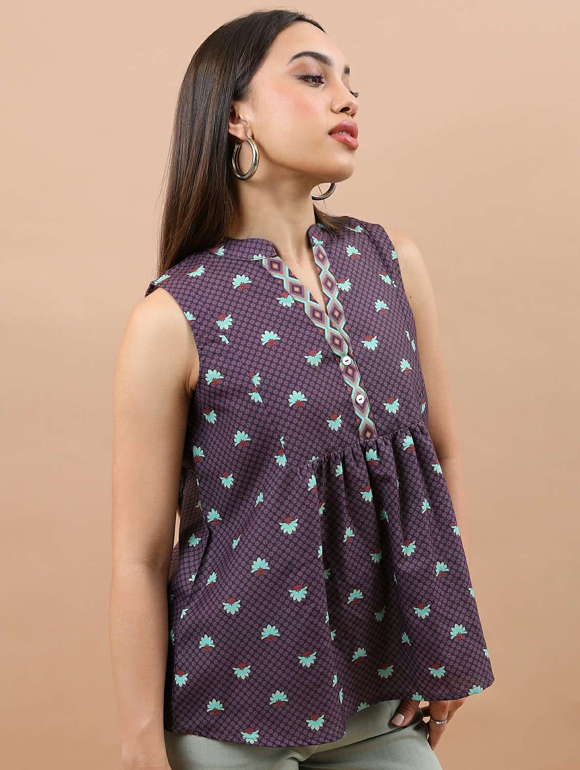 women purple cotton blend a-line top - 21487337 -  Standard Image - 1