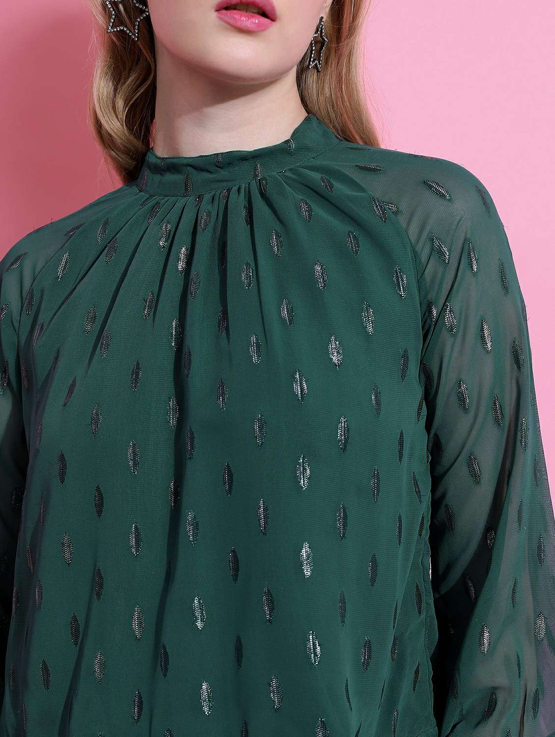 women teal green cotton blend regular top - 21487371 -  Standard Image - 4