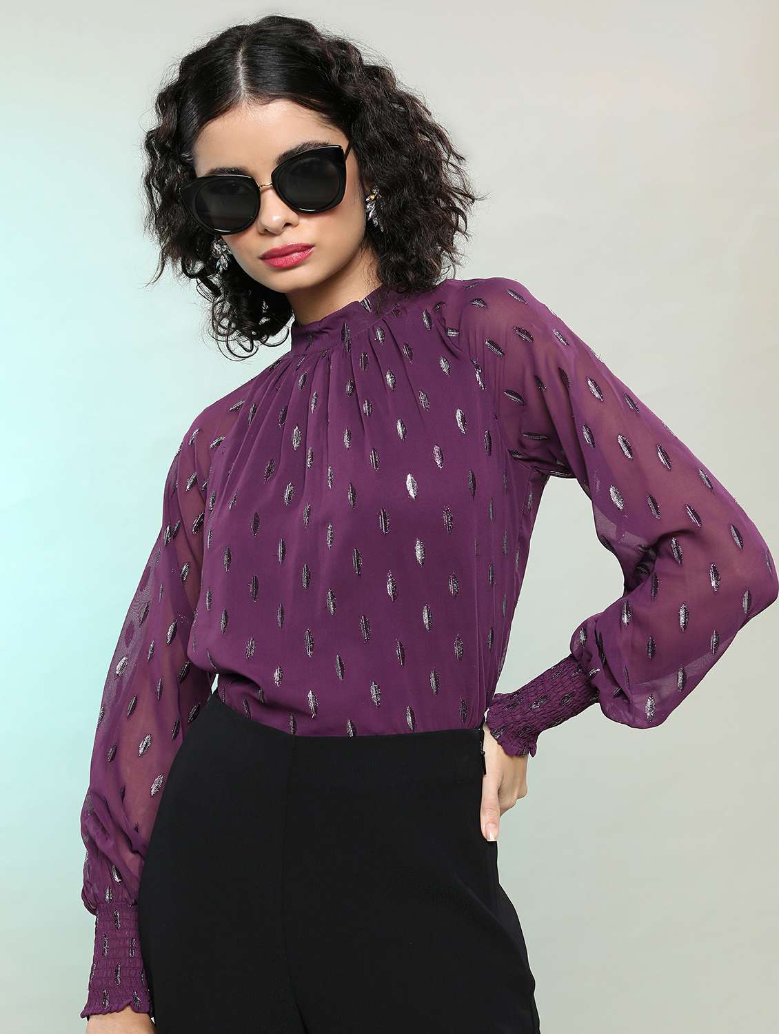 purple self-designed blouson top