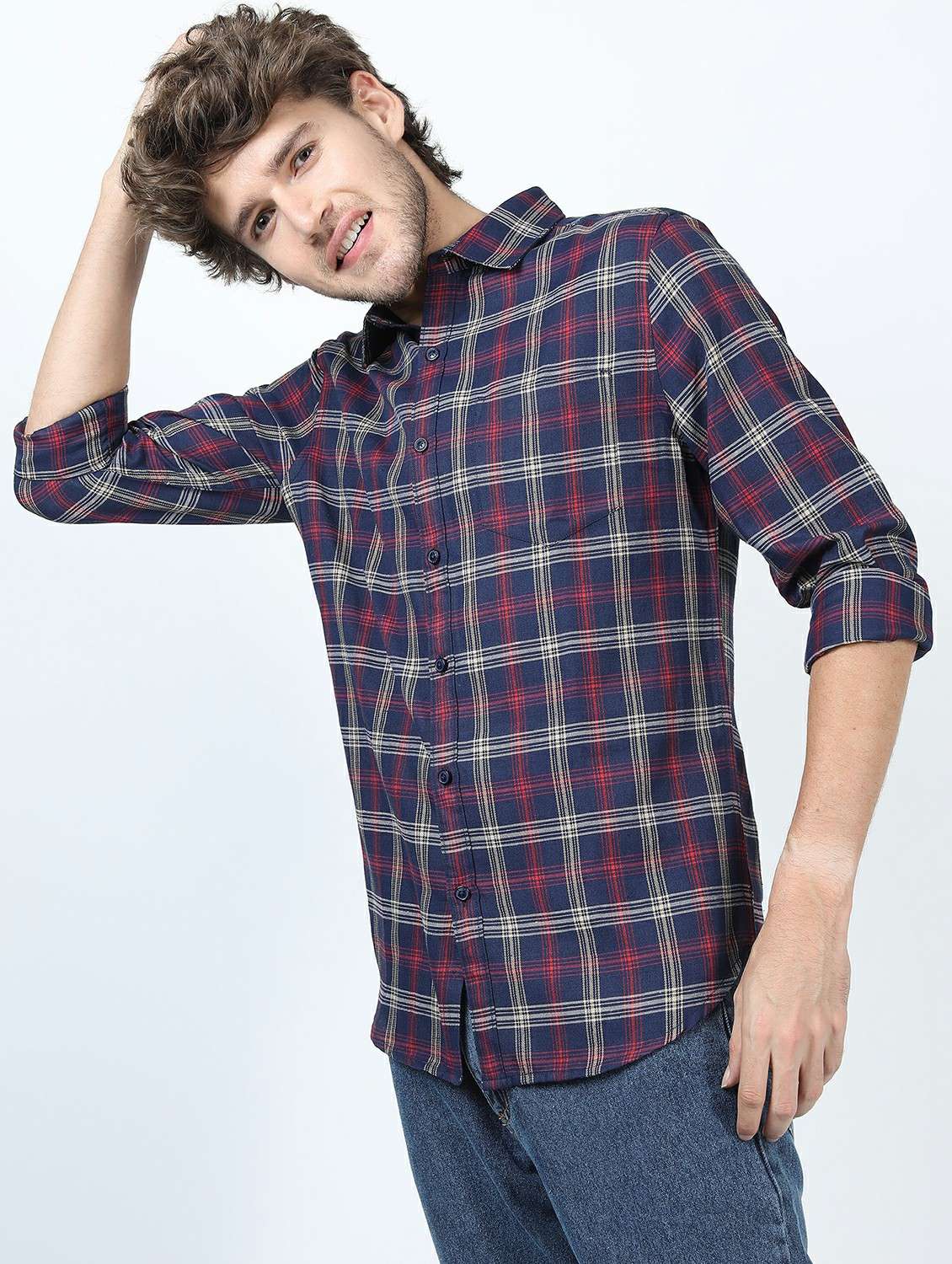 men long sleeved checkered casual shirt - 21487379 -  Standard Image - 1