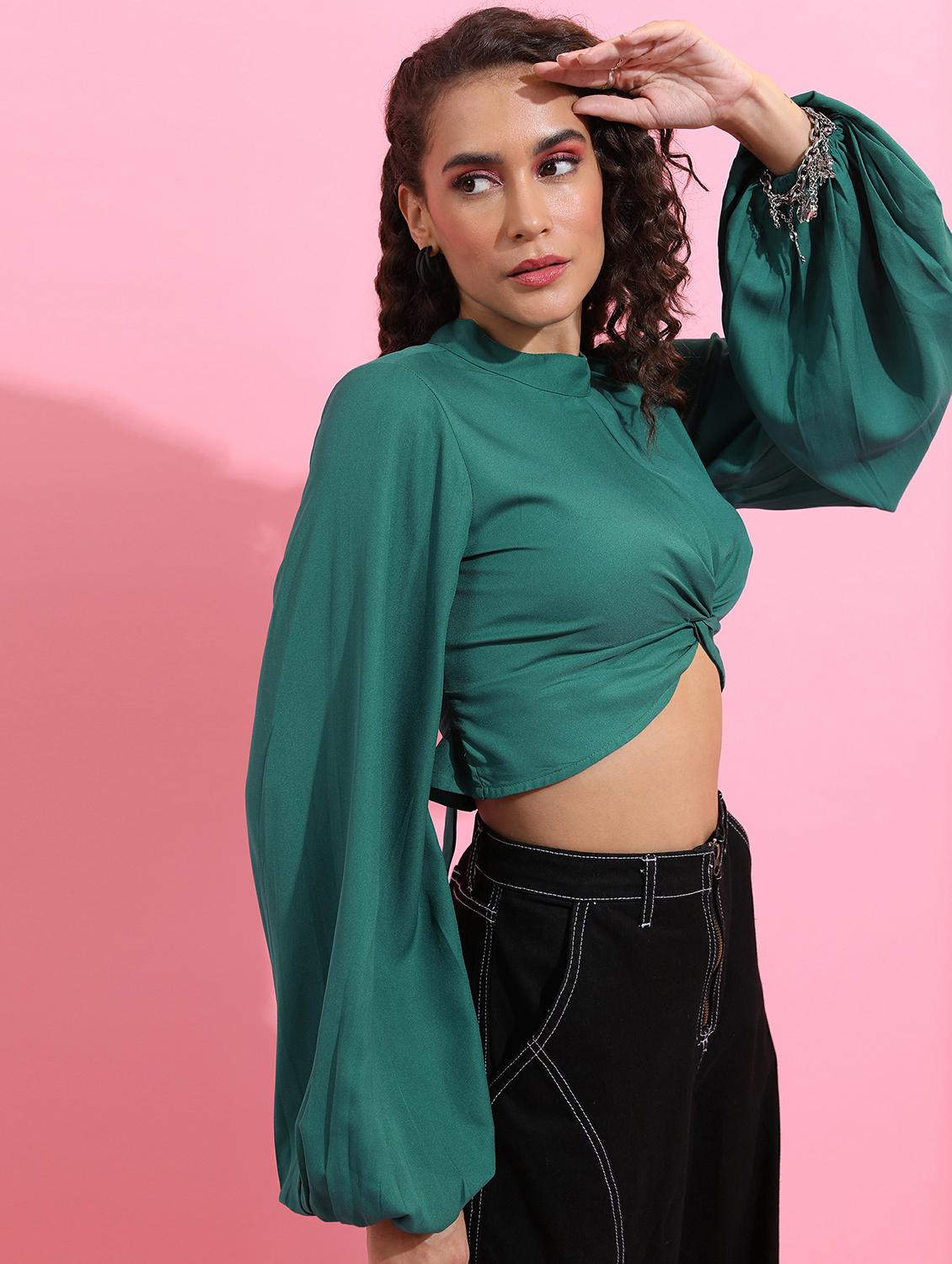 dark green solid crop top - 21487380 - Standard Image - 1