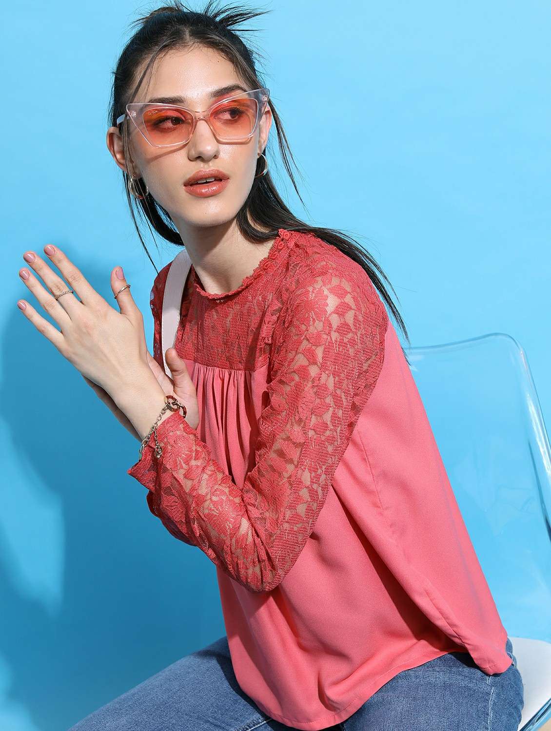 women coral cotton blend regular top - 21487383 -  Standard Image - 1