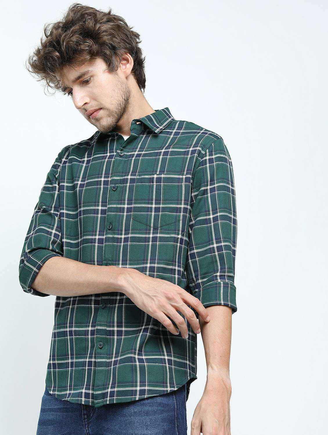men long sleeved checkered casual shirt - 21487394 - Standard Image - 1
