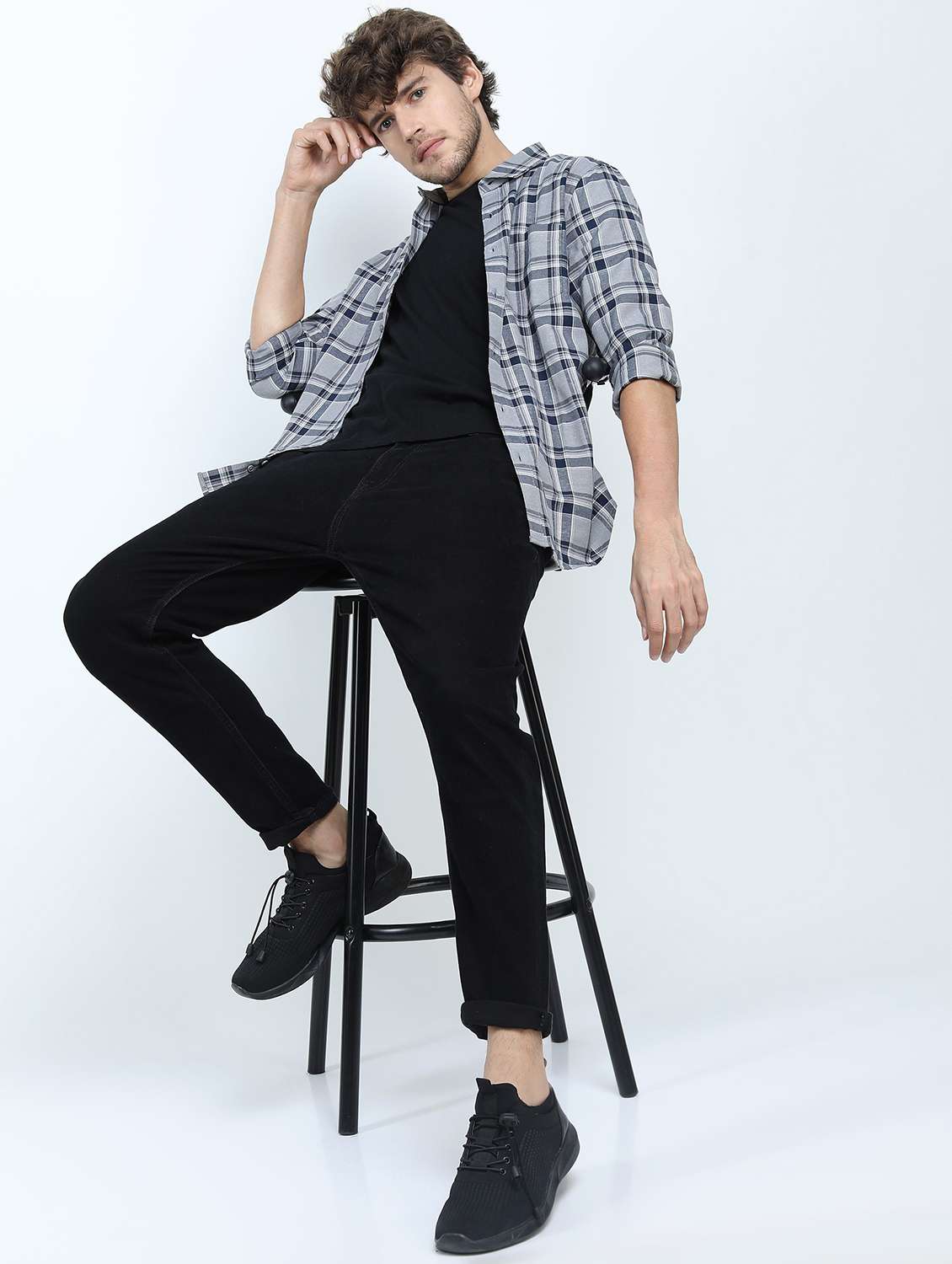 men grey slim fit check print casual shirt - 21487396 - Standard Image - 4