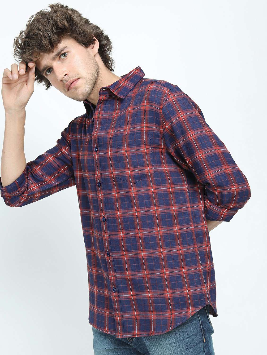 men long sleeved checkered casual shirt - 21487402 - Standard Image - 1