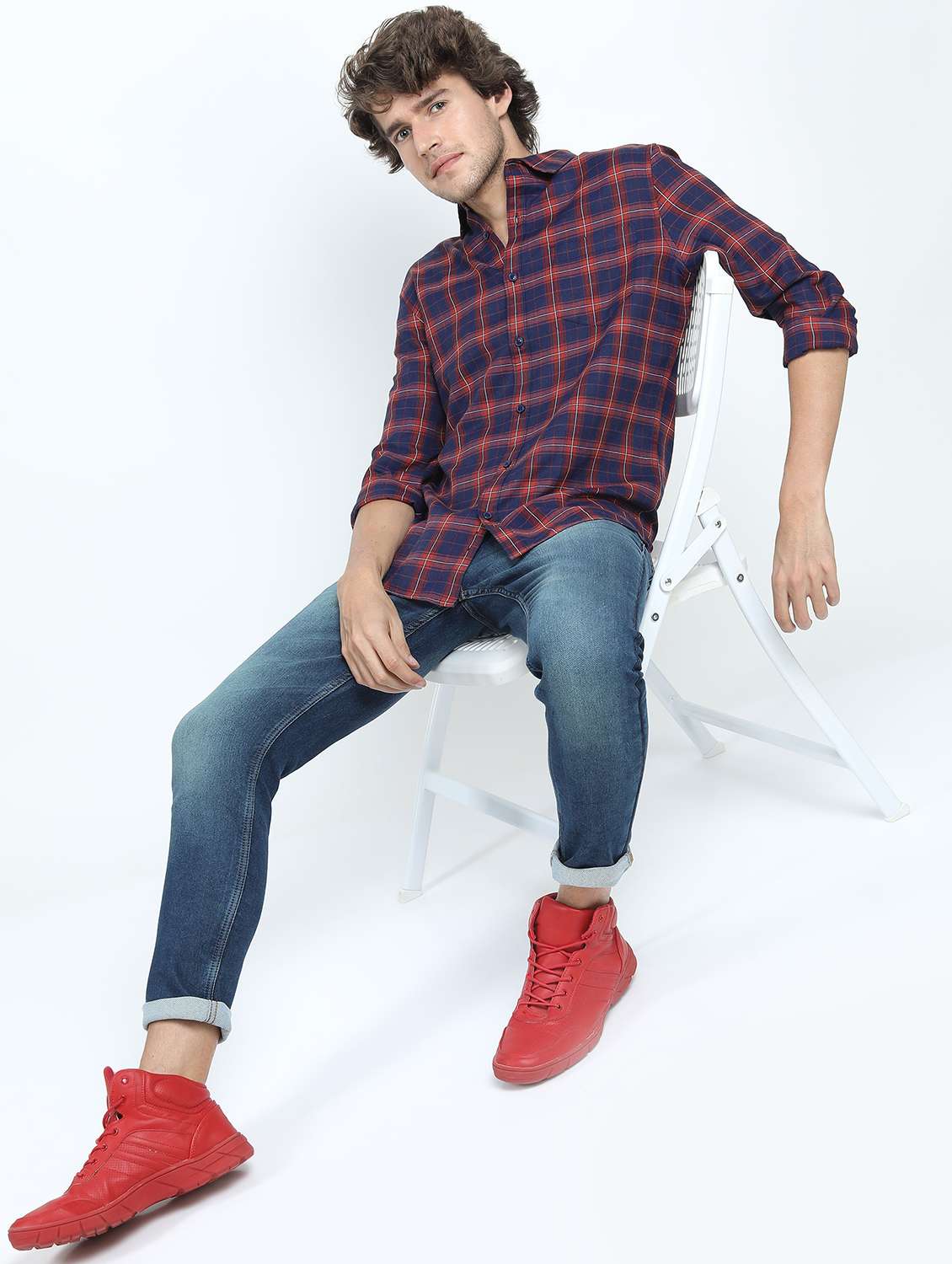 men long sleeved checkered casual shirt - 21487402 - Standard Image - 4