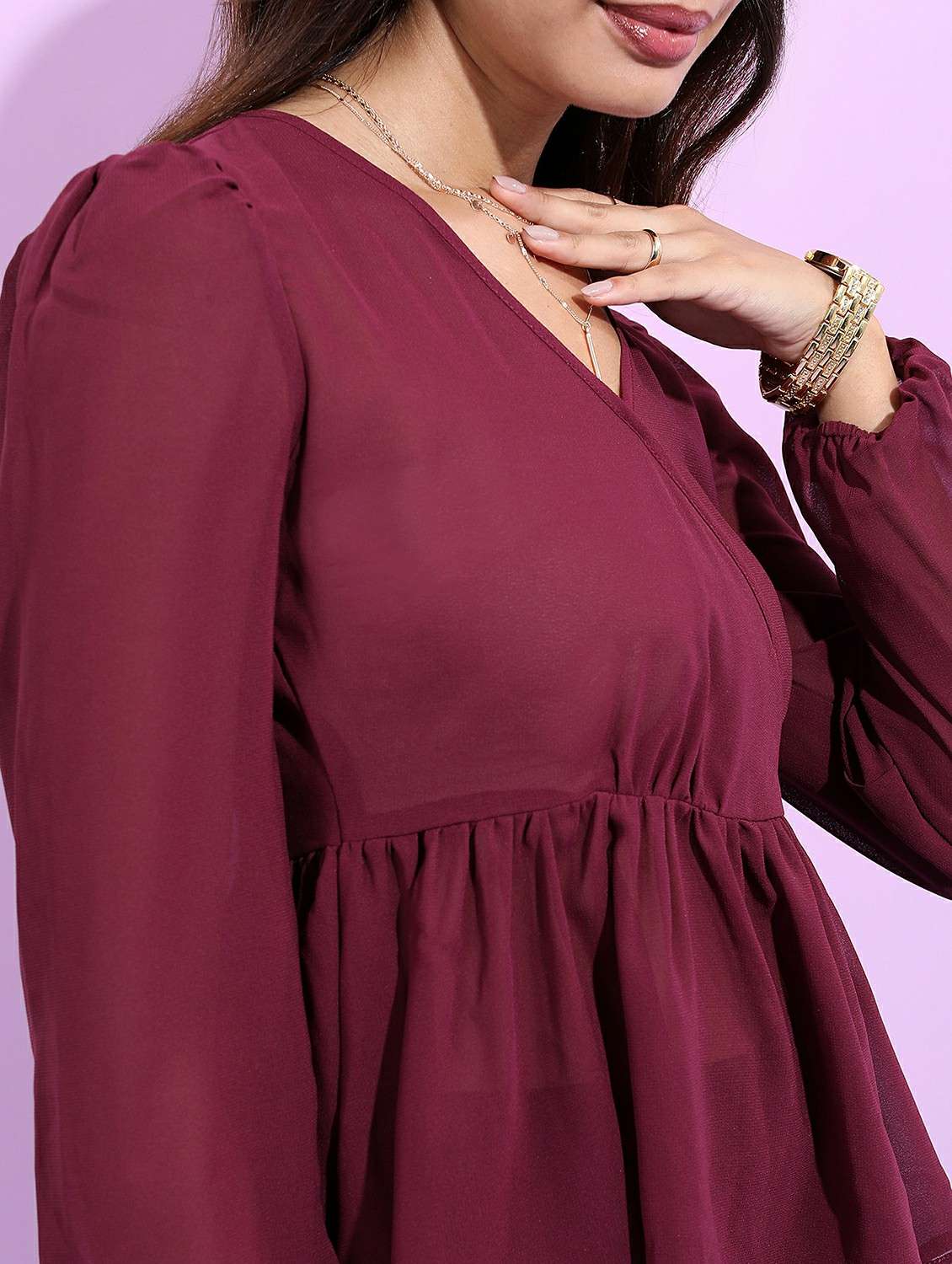 women maroon cotton blend peplum top - 21487405 -  Standard Image - 4