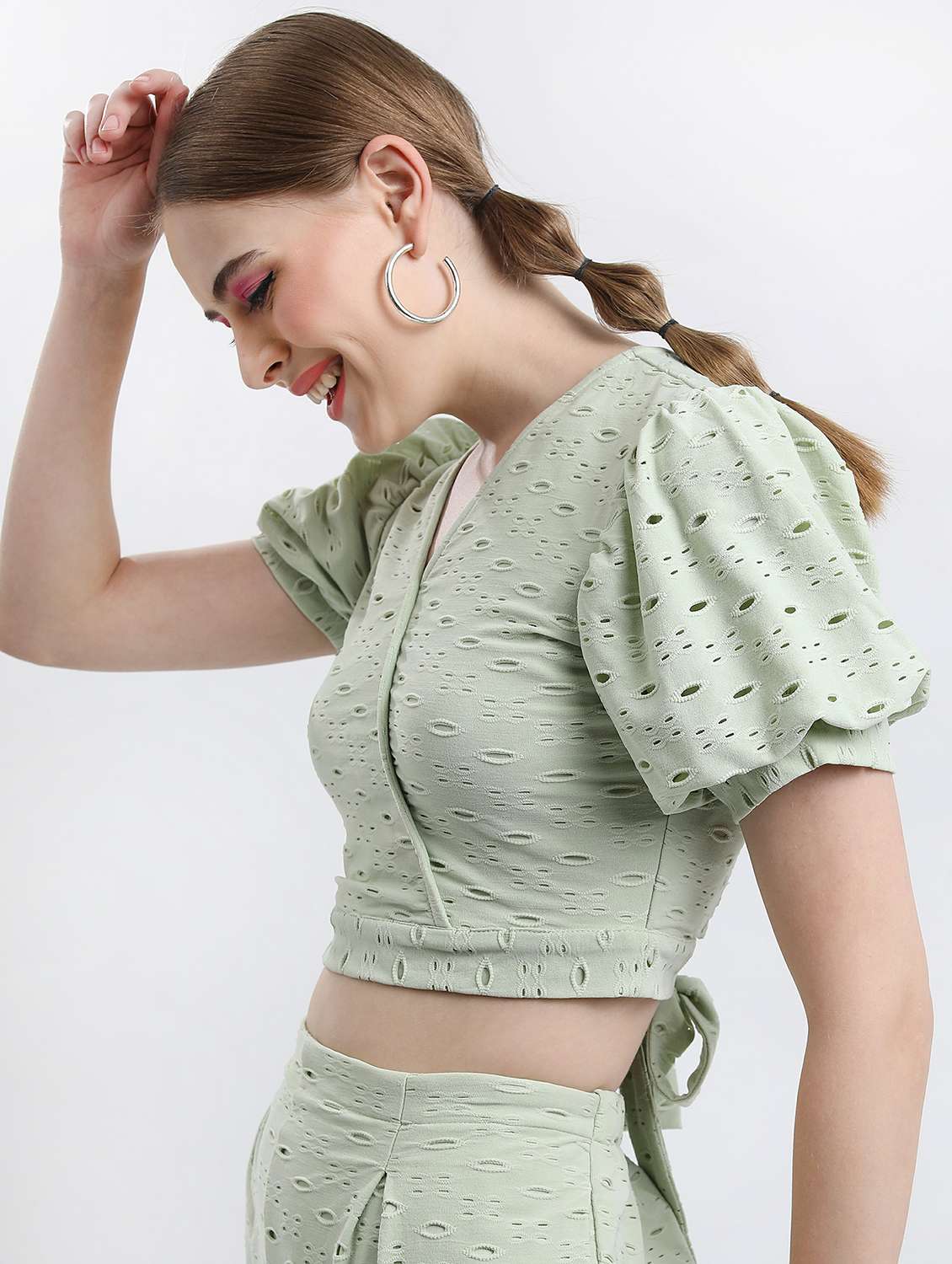 women green cotton blend crop top - 21487427 - Standard Image - 1