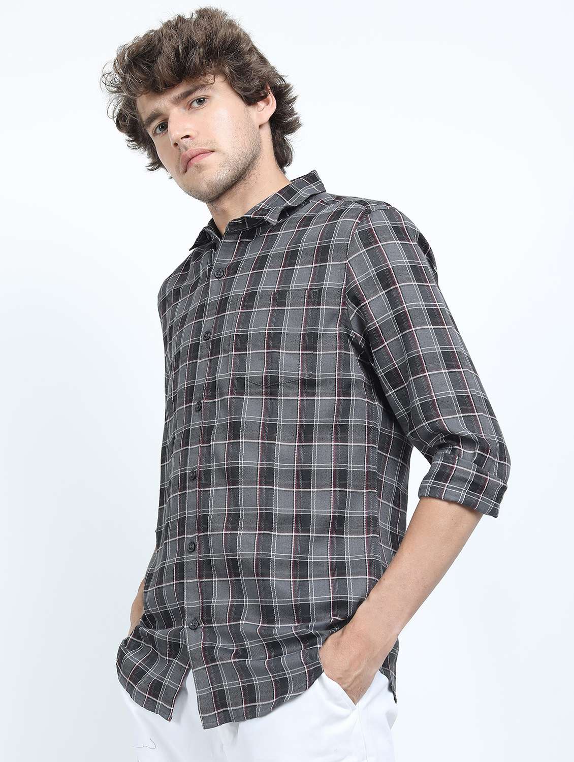 men long sleeved checkered casual shirt - 21487430 -  Standard Image - 1