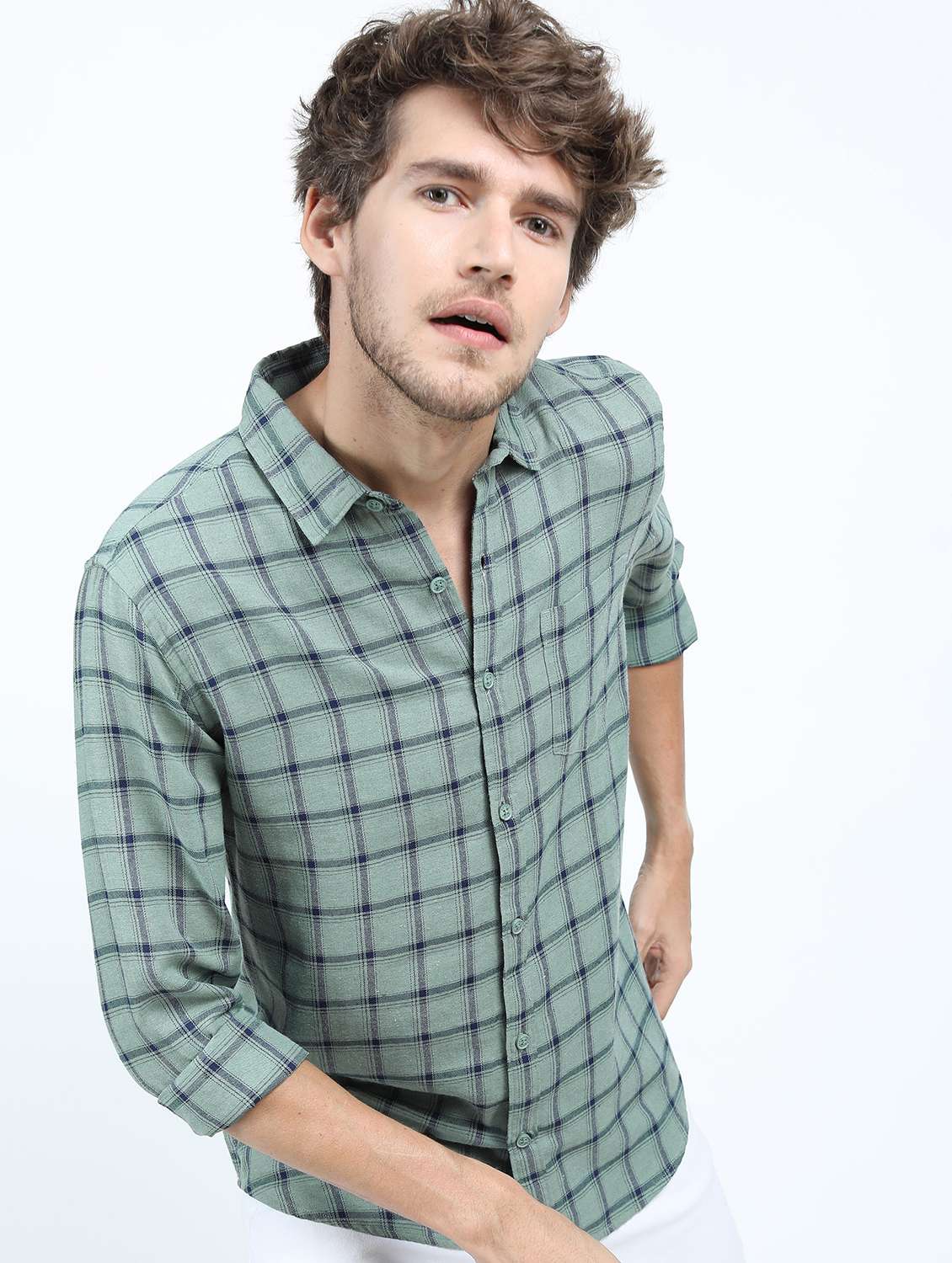 men long sleeved checkered casual shirt - 21487431 -  Standard Image - 1