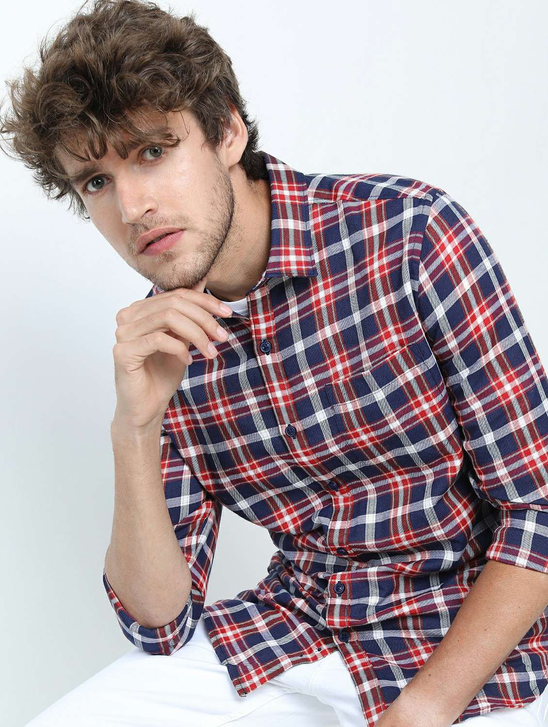 men long sleeved checkered casual shirt - 21487434 - Standard Image - 1