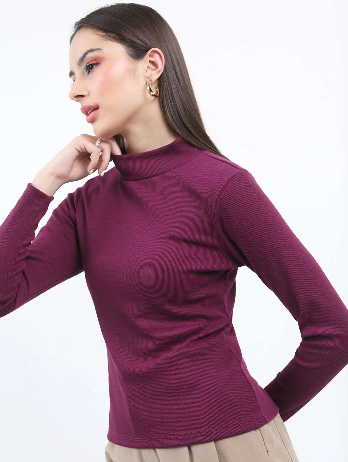 women purple cotton blend regular top - 21487448 -  Standard Image - 1